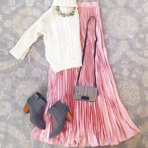Blush pleated maxi skirt